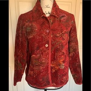 Coldwater Creek Burgundy Floral Tapestry Jacket